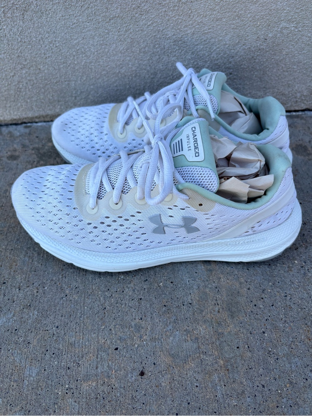 Under Armour Women's Charged Impulse running shoes in white and seaglass size7.5